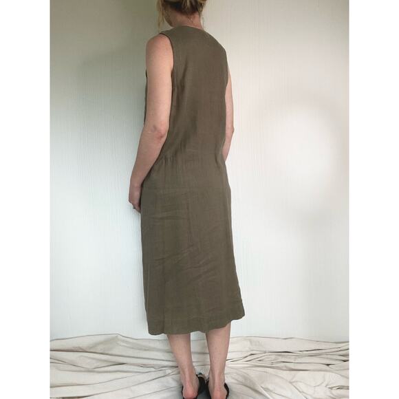 SUGAR CANDY MOUNTAIN Slouched Sleeveless Taupe Green Linen Dress Oversized US XS - Picture 9 of 13